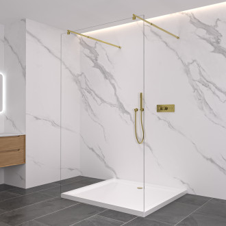 CERANO - Sprchová zástěna Walk-in Onyx Duo L/P - 8 mm - kulatá vzpěra - zlatá kartáčovaná, transparentní sklo - 120x200 cm - ROZBALENO