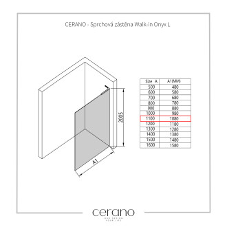 CERANO - Sprchová zástěna Walk-in Onyx L-levá vzpěra - 10 mm - černá matná, grafitové sklo - 110x200 cm