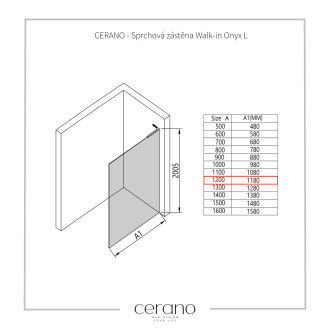 CERANO - Sprchová zástěna Walk-in Onyx L-levá vzpěra - 10 mm - černá matná, grafitové sklo - 120x200 cm