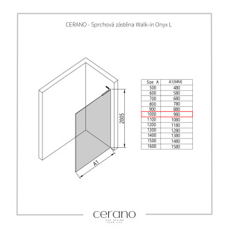 CERANO - Sprchová zástěna Walk-in Onyx L-pravá vzpěra - 10 mm - chrom, grafitové sklo - 100x200 cm
