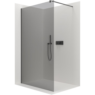 CERANO - Sprchová zástěna Walk-in Onyx Round L/P - 8 mm - kulatá vzpěra - černá matná, grafitové sklo - 130x200 cm - ROZBALENO