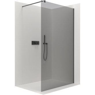 CERANO - Sprchová zástěna Walk-in Onyx Round L/P - 8 mm - kulatá vzpěra - černá matná, grafitové sklo - 130x200 cm - ROZBALENO