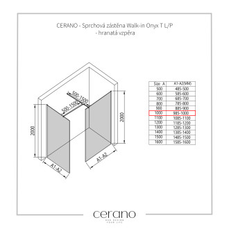 CERANO - Sprchová zástěna Walk-in Onyx T L/P - 10 mm - hranatá vzpěra - chrom, grafitové sklo - 100x100 cm