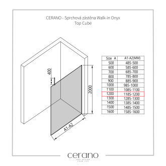 CERANO - Sprchová zástěna Walk-in Onyx Top Cube L/P - 10 mm - hranatá vzpěra - chrom, grafitové sklo - 120x200 cm
