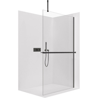 CERANO - Sprchová zástěna Walk-in Onyx Top Cube L/P - 10 mm - hranatá vzpěra + polička/držák na ručníky - černá matná, transparentní sklo - 110x200 cm