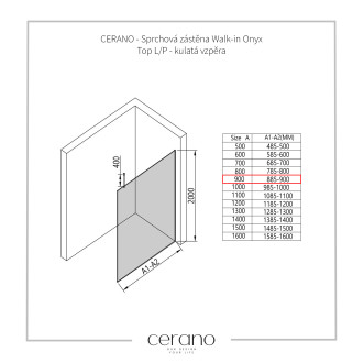 CERANO - Sprchová zástěna Walk-in Onyx Top Round L/P - 10 mm - kulatá vzpěra - chrom, grafitové sklo - 90x200 cm
