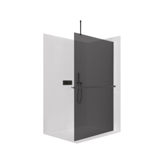 CERANO - Sprchová zástěna Walk-in Onyx Top Round L/P - 10 mm - kulatá vzpěra + polička/držák na ručníky - černá matná, grafitové sklo - 100x200 cm