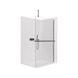 CERANO - Sprchová zástěna Walk-in Onyx Top Round L/P - 10 mm - kulatá vzpěra + polička/držák na ručníky - černá matná, transparentní sklo - 110x200 cm