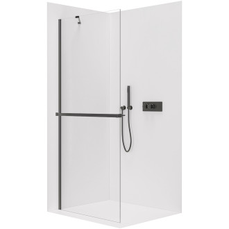 CERANO - Sprchová zástěna Walk-in Onyx Y L/P - 10 mm + polička/držák - černá matná, transparentní sklo - 150x200 cm