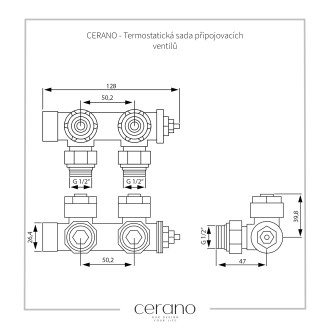 CERANO - Termostatická sada připojovacích ventilů - středové připojení - typ DUOPLEX - černá matná - ROZBALENO