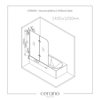 CERANO Vanová zástěna 2-křídlová Stele L/P chrom, transparentní sklo 120x140 cm CER-S-3062