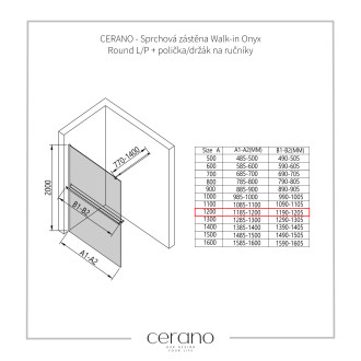 CERANO - Sprchová zástěna Walk-in Onyx Round L/P - 10 mm + polička/držák na ručníky - kulatá vzpěra - chrom, transparentní sklo - 120x200 cm