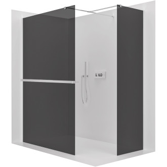 CERANO - Sprchová zástěna Walk-in Onyx T L/P - 10 mm - hranatá vzpěra + polička/držák na ručníky - chrom, grafitové sklo - 140x90 cm