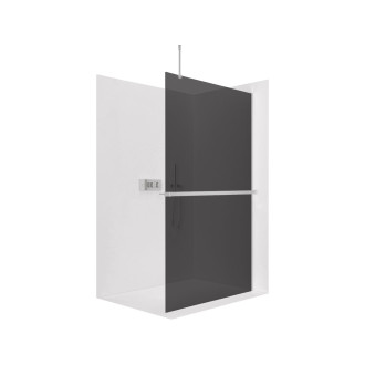 CERANO - Sprchová zástěna Walk-in Onyx Top Round L/P - 10 mm - kulatá vzpěra + polička/držák na ručníky - chrom, grafitové sklo - 160x200 cm
