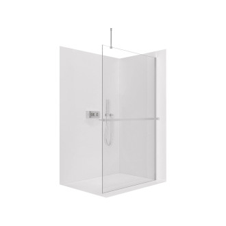 CERANO - Sprchová zástěna Walk-in Onyx Top Round L/P - 10 mm - kulatá vzpěra + polička/držák na ručníky - chrom, transparentní sklo - 100x200 cm