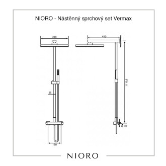 NIORO - Nástěnný sprchový set Vermax - černá matná
