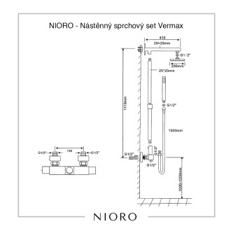 NIORO - Nástěnný sprchový set Vermax - černá matná