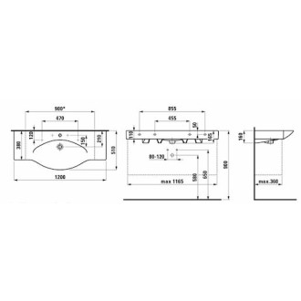 Dvojumyvadlo Laufen Palace 120x51 cm otvor pro baterii uprostřed H8117040001041