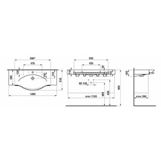 Umyvadlo Laufen Palace 120x51 cm tři otvory pro baterii H8127040001081