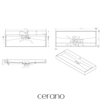 CERANO - Umyvadlo z litého mramoru Vita - nástěnné i na desku - otvor pro baterii - bílá matná - 120x46 cm - ROZBALENO