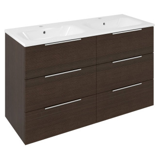 CIRASA umyvadlová skříňka s dvojumyvadlem 121x77x46cm, 3x zásuvka, borovice rustik