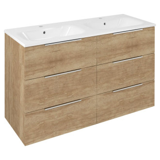 CIRASA umyvadlová skříňka s dvojumyvadlem 121x77x46cm, 3x zásuvka, dub alabama