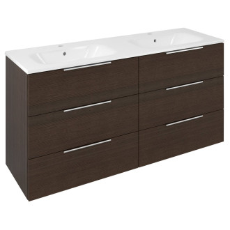 CIRASA umyvadlová skříňka s dvojumyvadlem 141x77x46cm, 3x zásuvka, borovice rustik