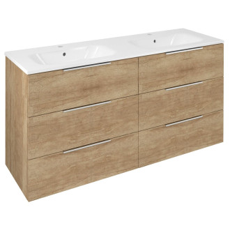 CIRASA umyvadlová skříňka s dvojumyvadlem 141x77x46cm, 3x zásuvka, dub alabama