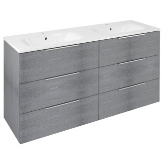 CIRASA umyvadlová skříňka s dvojumyvadlem 141x77x46cm, 3x zásuvka, dub stříbrný