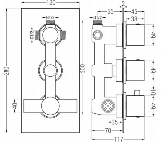 MEXEN CUBE  spr./vanová baterie-termostatická, chrom 77503-00