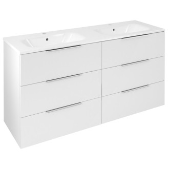 CIRASA umyvadlová skříňka s dvojumyvadlem 141x77x46cm, 3x zásuvka, bílá lesk