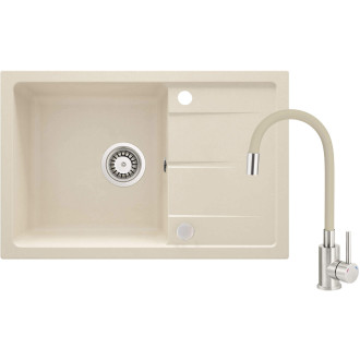 Deante set: granitový dřez + dřezová baterie s flex.ramín.+příslušenství, béžová ZRDG5113