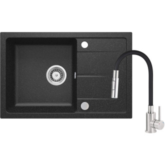 Deante set: granitový dřez + dřezová baterie s flex.ramín.+příslušenství, grafit ZRDG2113