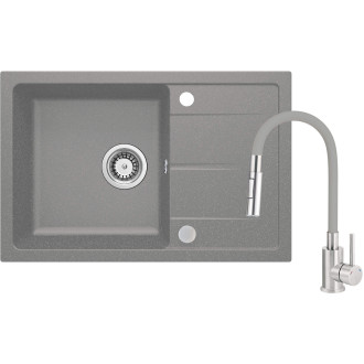 Deante set: granitový dřez + dřezová bat.s flex.ramínkem + přísl., šedá metalíza ZRDGS113