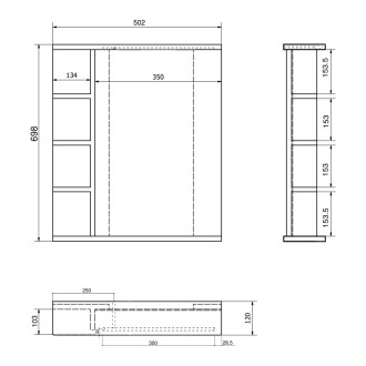 KORIN STRIP zrcadlo s LED osvětlením a policemi 50x70x12cm KO355S