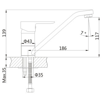 BARON ECO 3,8 l/min, stojánková dřezová baterie, 186mm, otočné ramínko, chrom
