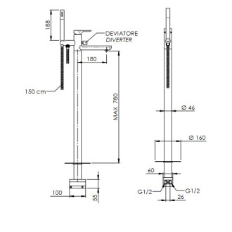 Vanová stojánková baterie  ARNO 0822 - zlatá broušená matná