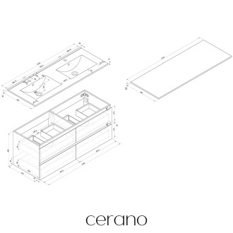 CERANO - Koupelnová skříňka Carole s deskou pod umyvadlo - černá matná - 160x49,8x46 cm