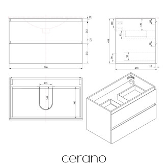 CERANO - Koupelnová skříňka Carole s deskou pod umyvadlo - černá matná - 70x49,8x46 cm