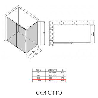 CERANO - Sprchová zástěna pro dveře Santoro L/P - 6 mm - černá matná, mléčné sklo - 100x195 cm - jednodílná pevná