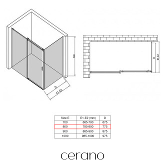 CERANO - Sprchová zástěna pro dveře Santoro L/P - 6 mm - černá matná, mléčné sklo - 80x195 cm - jednodílná pevná
