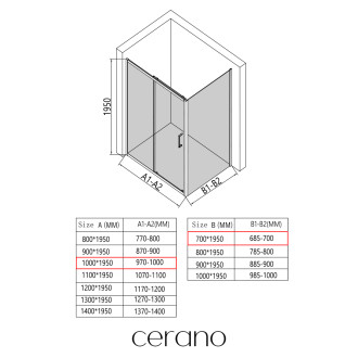 CERANO - Sprchový kout Orlano L/P - 5 mm - černá matná, transparentní sklo - 100x70 cm - posuvný