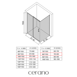 CERANO - Sprchový kout Orlano L/P - 5 mm - černá matná, transparentní sklo - 100x80 cm - posuvný