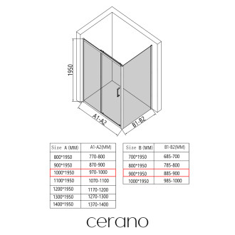 CERANO - Sprchový kout Orlano L/P - 5 mm - černá matná, transparentní sklo - 100x90 cm - posuvný
