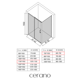 CERANO - Sprchový kout Orlano L/P - 5 mm - černá matná, transparentní sklo - 110x70 cm - posuvný