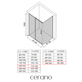 CERANO - Sprchový kout Orlano L/P - 5 mm - černá matná, transparentní sklo - 120x100 cm - posuvný