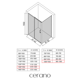 CERANO - Sprchový kout Orlano L/P - 5 mm - černá matná, transparentní sklo - 130x100 cm - posuvný