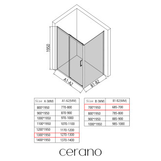 CERANO - Sprchový kout Orlano L/P - 5 mm - černá matná, transparentní sklo - 130x70 cm - posuvný
