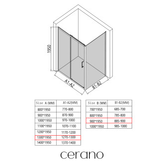 CERANO - Sprchový kout Orlano L/P - 5 mm - černá matná, transparentní sklo - 130x90 cm - posuvný