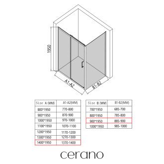 CERANO - Sprchový kout Orlano L/P - 5 mm - černá matná, transparentní sklo - 140x90 cm - posuvný